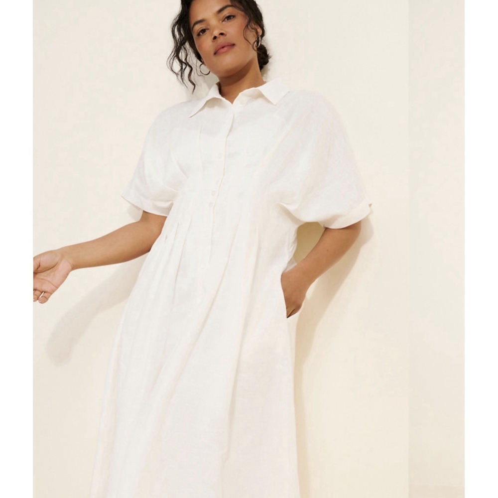 Anthropology Exquise Tobi Shirt Dress Women's Size Medium Ivory Linen Maxi - Picture 2 of 10